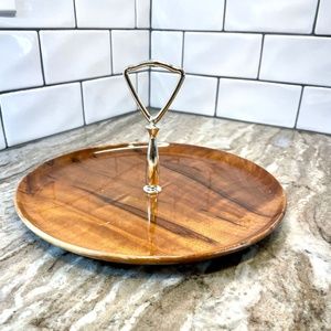 Oregon Myrtlewood Lg Condiment Nut Tidbit Tray Caddy 9 3/4" Silver Handle VTG